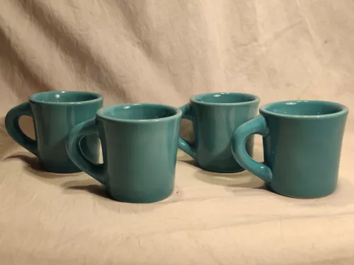 Restaurant Ware Coffee Mug Teal Blue 8 oz Set of 4 USA Vintage