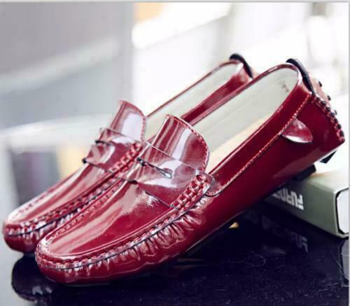 Herren Autofahrer Halbschuhe Freizeit Outdoor Flache Slipper Glänzendes Leder Schuhe Gr. - Bild 9 von 17