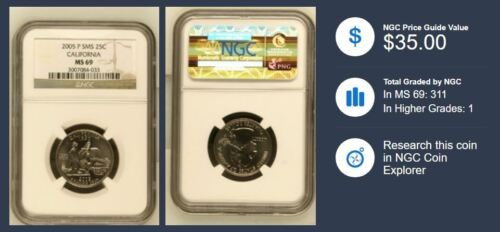 2005 P SMS CALIFORNIA 25C NGC Grade MS 69 3007084-033 - Picture 2 of 2