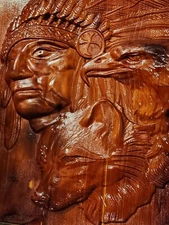 Indian Chief Red Cedar Relief Carving