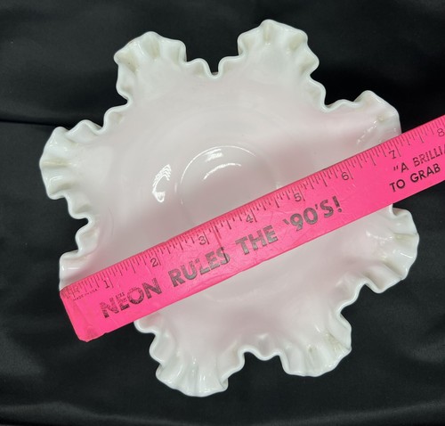 Vintage Fenton Hobnail and Rope-Milk Glass Ruffled Edge 8" Bowl - Picture 6 of 7