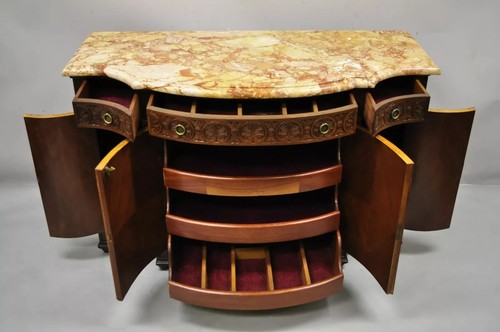 French Renaissance Louis XV Marble Top Marquetry Inlay Sideboard Buffet Commode - Picture 6 of 12