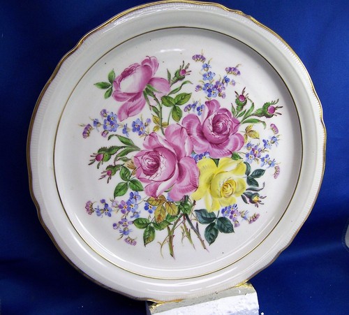 HAND PAINTED LARGE PINK & YELLOW ROSES WALL PLATE 10-5/8" - Picture 3 of 5