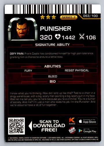 TARJETA DE JUEGO MARVEL CONCURSO DE CAMPEONES CASTIGADOR SERIE 2 053/100 - Imagen 2 de 2