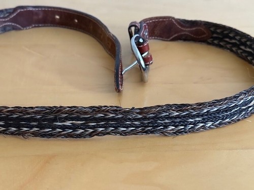 Vintage Hand Braided Horsehair Hand tooled leather Western Belt size 34 1" wide - Picture 4 of 11