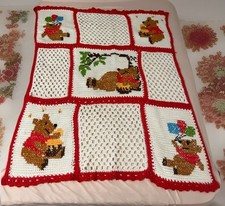 VTG Handmade Crocheted Blanket Vintage Baby Kids Retro Winnie the Pooh 42  X 33  