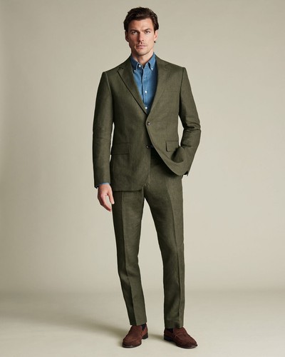 CHARLES TYRWHITT 100% LINEN BLAZER JACKET, OLIVE GREEN, SLIM FIT, SIZE 40L, NEW - Picture 5 of 8