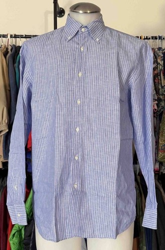 RALPH LAUREN PURPLE LABEL LEINEN BAUMWOLLE HEMD HERREN GRÖSSE 16 - GESTREIFT
