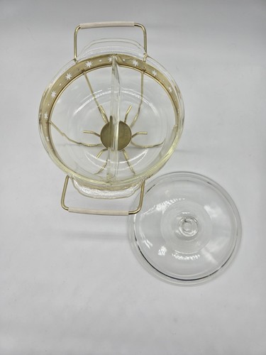 FireKing Atomic Star Divided Serving Bowl/Chafing Stand w/Sterno/Candle holder - Picture 5 of 8