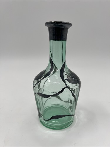 Vintage Decanter & 6 Shot Glasses Floral  Green Glass uranium no stopper - Picture 16 of 24