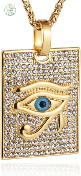 Alternate view of 18k Gold Plated Eye Horus Necklace Eye Egypt Protection Dog Tag Pendant