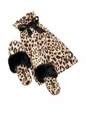Victoria's Secret Signature Satin Faux Fur Slippers Animal Print Leopard S NWT