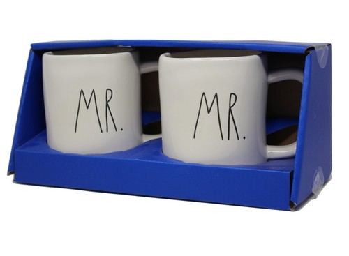 Rae Dunn NEU Mr. & Mr. Kaffeebecher Tasse Geschenkset gleichgeschlechtlich weiß - Bild 1 von 7
