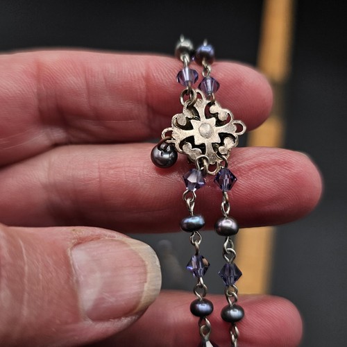 Vintage 1928 Jewelry Necklace Purple Crystal Faux Pearl Filigree Victorian... - Picture 3 of 19