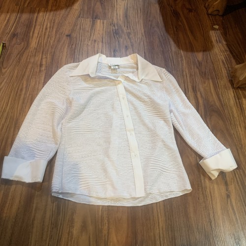 Vintage Claudia Richard Damen Gr. Medium Button Down Bluse Elfenbein Stylisch - Bild 1 von 3