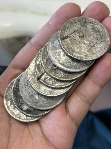 Lot Of 8 Mexico Un Peso Silver Coin Chopmarked Bad Condition - Picture 1 of 11