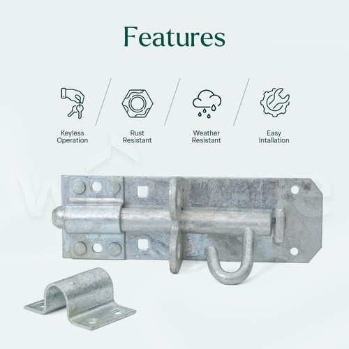 Heavy Duty Hot Dip Galvanised Sliding Brenton Bolt for Gates, Barn Doors, Garage - Picture 4 of 19