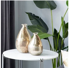 Litton Lane 12 in., 9 in. Gold Blown Glass Decorative Vase (Set of 2)