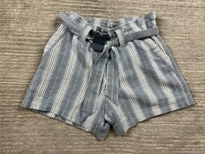 New Abercrombie Kids Shorts Girls 11/12 Blue Striped Paperbag Waist Belted NWT