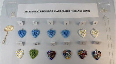 #ad Murano Glass Millefiori Heart Necklace 925 Sterling Bail w Plated Chain MH02 $22.99