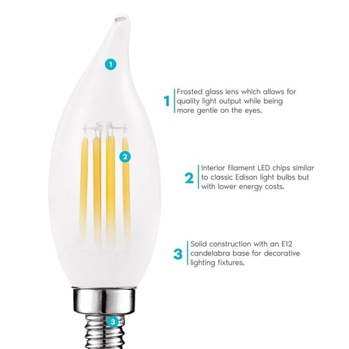 Luxrite Frosted LED Candle Bulbs 60W Equivalent 450lm 2700K UL E12 Base 12-Pack - Picture 2 of 7