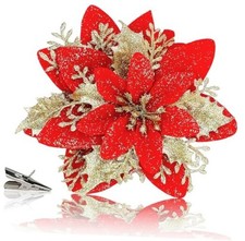 Earlyred 10PCS Poinsettia Flowers Christmas Flowers Artificial Red Shiny Red