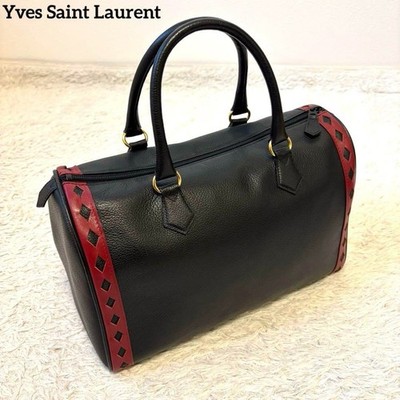 YVES SAINT LAURENT ブラックボストンバッグ YVES SAINT LAURENT Boston bag Handbag Black Leather Vintage