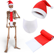 3 Pcs 12 Ft Skeleton Outfits Accessories Skeleton Santa Hat and Scarf Beard Set