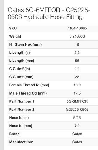 Hydraulic Hose Fitting G25225-0506 Gates (Lot Of 2) - Bild 2 von 2