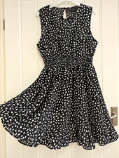 SHEIN Black & White Polka Dot Chiffon Fit & Flare Smocked Mini Dress L