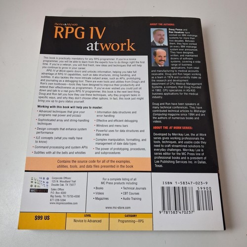 RPG IV At Work Doug Pence Ron Hawkins Programming ISeries AS/400 Book Softcover - Picture 2 of 10
