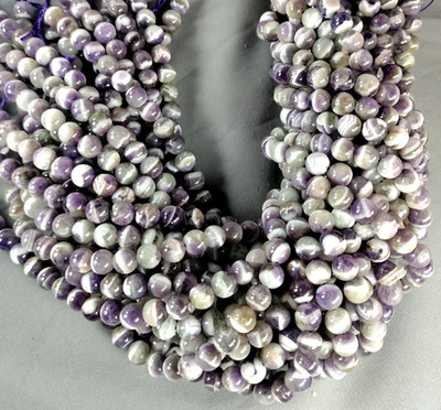 Unique Chevron Purple/Green Amethyst 8mm Round Beads 16'' Strand Dog Tooth