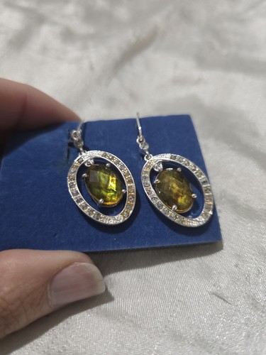 Neu ohne Etikett Avon Modeschmuck Silber mit großen gelben Steinen Halskette & Ohrringe Set - Bild 6 von 10