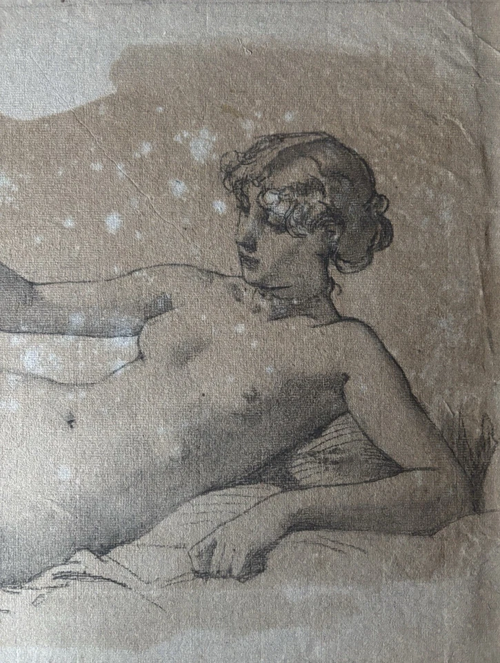Grand Dessin Ancien Pierre Noire Étude De Femme Nue Allongée XIXEME - Photo 3/4