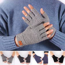 Men's Wool Fingerless Gloves Winter Thermal Knitted Half Finger Mitten Gift USA