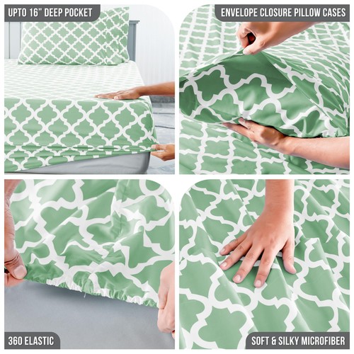 LUX Décor Quatrefoil Full Sheet Set, 4 Piece Soft Microfiber Wrinkle Free She... - Picture 4 of 7