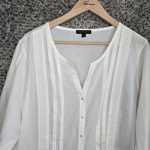 Lane Bryant Top Womens Plus 18 White Button Up Pintuck Blouse Semi Sheer Ladies - Picture 4 of 7