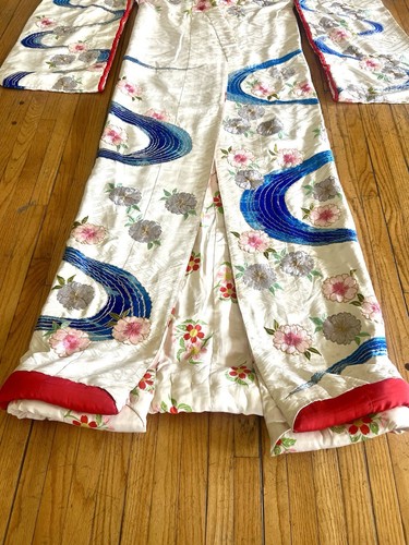Vintage Japanese Crane Silk Wedding Kimono Embroidered Wall Hanging Collectors - Picture 4 of 21