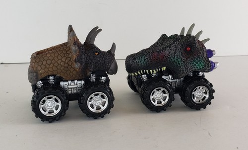 Lot Of 2 Dinosaur Head Pull Back Wind Up Monster Trucks T-Rex & Triceratop Clean - Picture 6 of 9