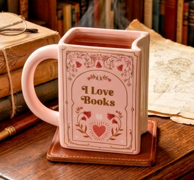 Rosa I Love Books 3D Buchform Keramiktasse Buchliebhaber Geschenk etwas anderes