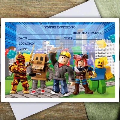 PEACHY IMPRESSIONS ROBLOX PARTY INVITATIONS - 10 invites & envelopes