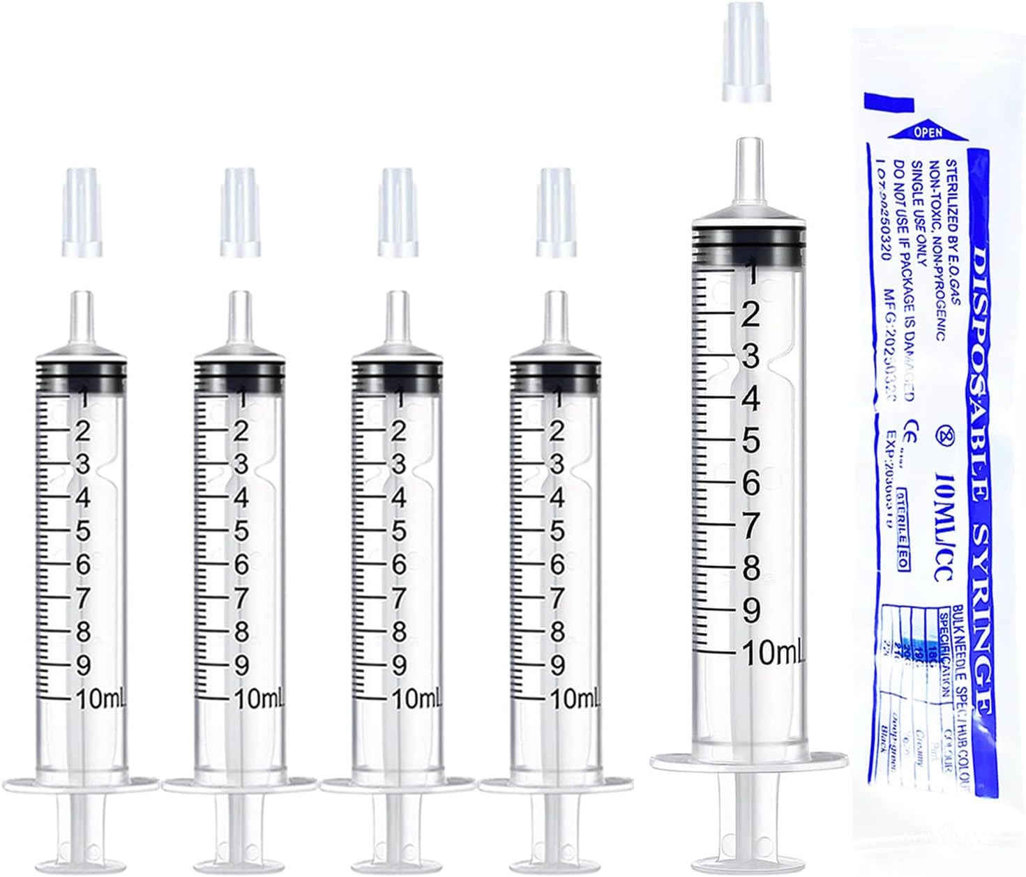 5Pcs 10Ml Plastic Syringes with Caps(Sterile), No Needle Syringe for Refilling a