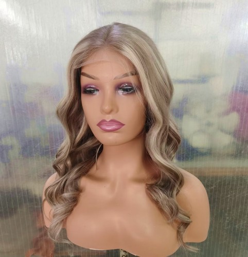 100% Echthaar Körperwelle 4x4 Lace Front Perücken Highlight Braun Perücke für Mode - Bild 1 von 8