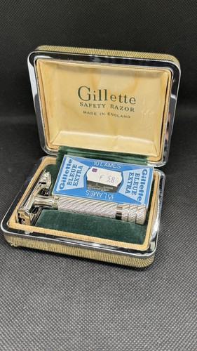 Vintage Gillette Aristocrat Rasierhobel Rhodium TTO mit Etui & Klingen England - Bild 1 von 20