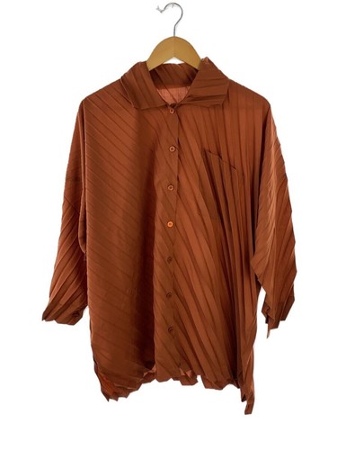 Chemise manches longues orange polyester uni Issey tendance Miyake Me taille 56 neuve