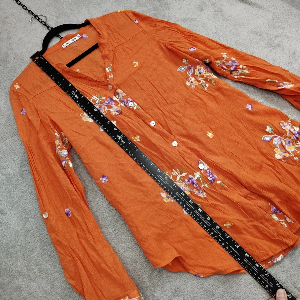 Fig & Flower Anthropologie Embroidered Top XL Orange Boho Blouse Gauzy Relaxed - Image 3 of 4