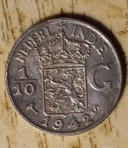 1942 S .. 1/2 Nederl Indie Coin With Cracked Die Error Obv. - Picture 2 of 3
