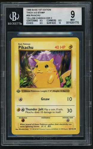 Pokemon Pikachu (Yellow Cheeks) 1999 Base 1st Ed. Thick 3-D Stamp COR C BGS 9