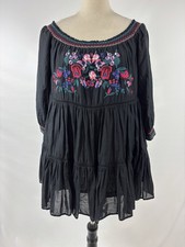 Free People Sunbeams Off Shoulder Mini Dress Black Small Embroidered Ruffled