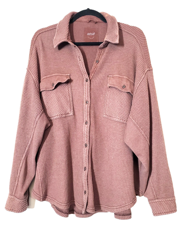 Camicia oversize Aerie Lumber Jane donna grande top waffle maglia marrone termica